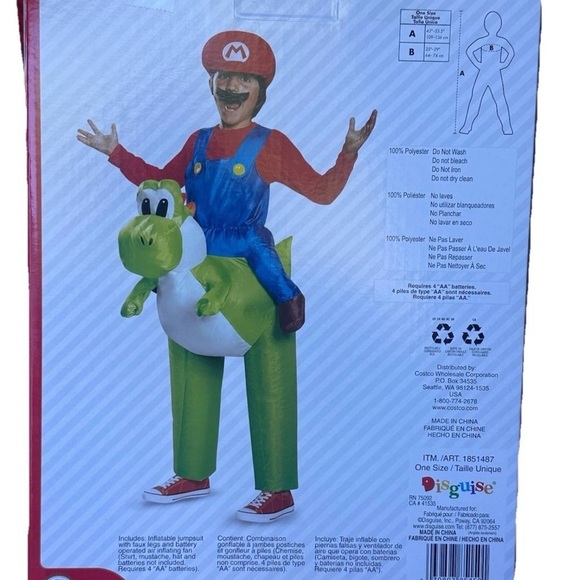 Super Mario Riding Yoshi Inflatable Halloween Costume Nintendo Kids One Size NEW - Picture 2 of 4